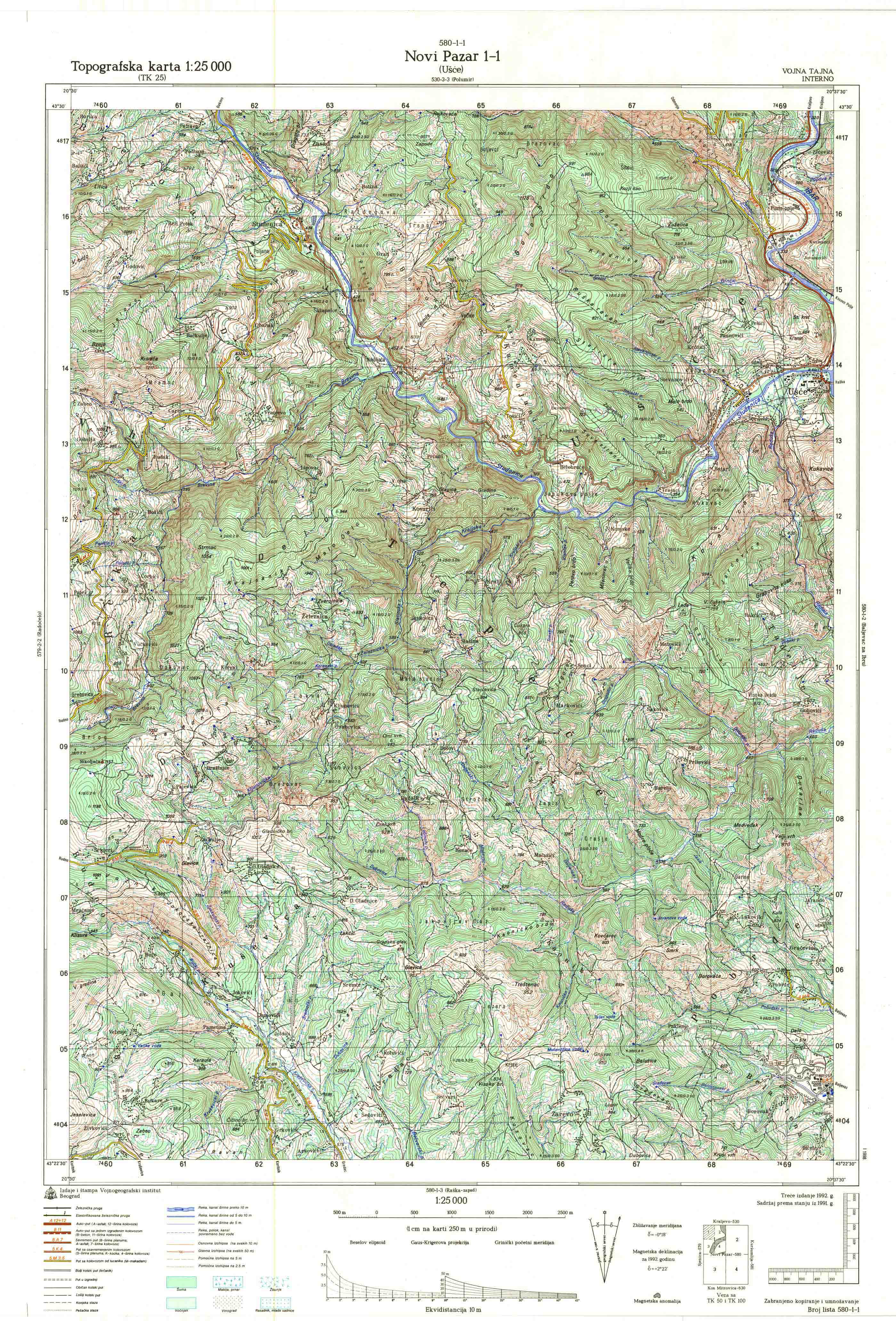  topografska karta srbije 25000 JNA  Novi Pazar